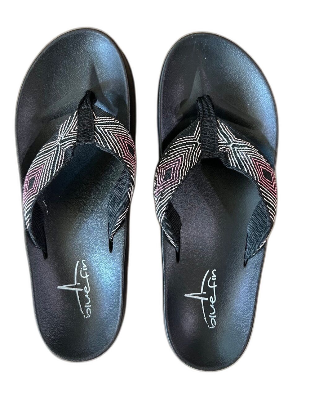 Girls Black Purple Beach Wide Strap Flip Flops by Blue Fin sz 6 Teen/Big Kid